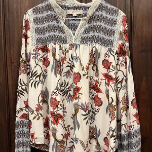 ANN TAYLOR LOFT Boho Crochet Floral Blouse - Size M